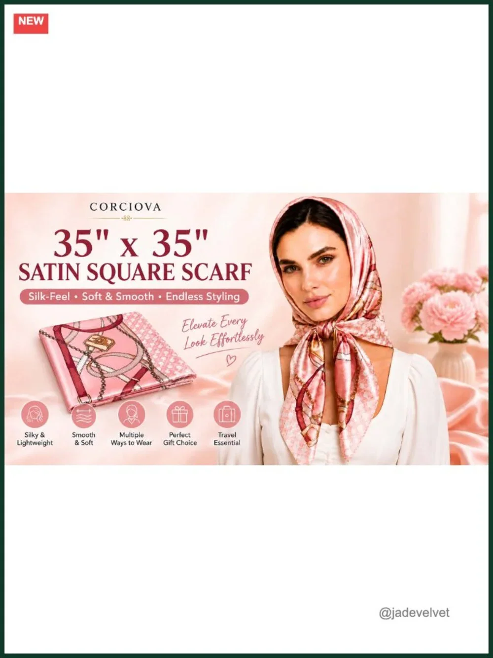 Satin Square Scarf for Women, Silk-Feel Hair Wrap, Bandana, Neck Scarf